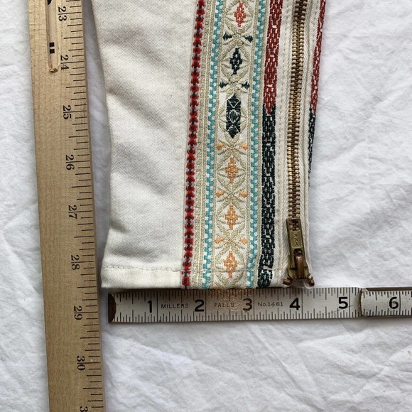 Mother The Looker Ankle Zip Embroidered Barefoot Princess Ivory Jeans 24 Pant - Picture 6 of 16